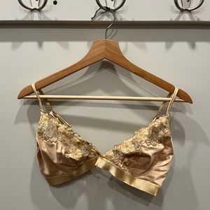 Aerie Gold Silk and Lace Bralette